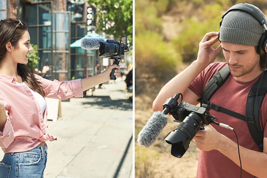 Zwei Fotos, einmal mit einer Frau, die die Kamera im Selfie-Modus nutzt und einmal mit einem Mann, der mit der Kamera filmt