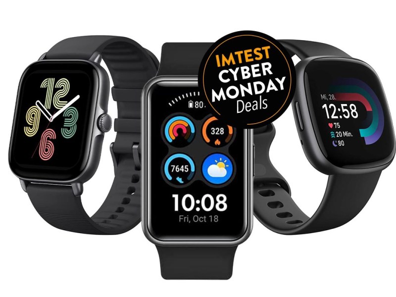3 Product Shots von Smartwatches von Huawei, Fitbit, Amazfit nebeneinander