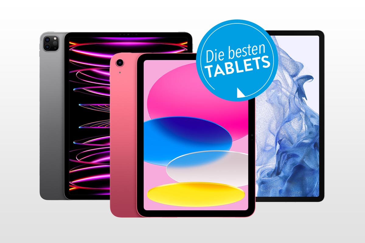 Drei Tablets vor weißem Hintergrund