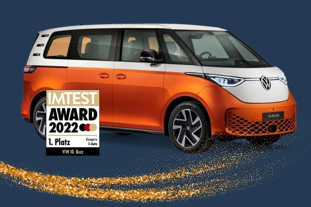 Elektro-Bulli VW ID.Buzz, Siegel Erster Platz beim IMTEST AWARD 2022 in der Kategorie E-Auto