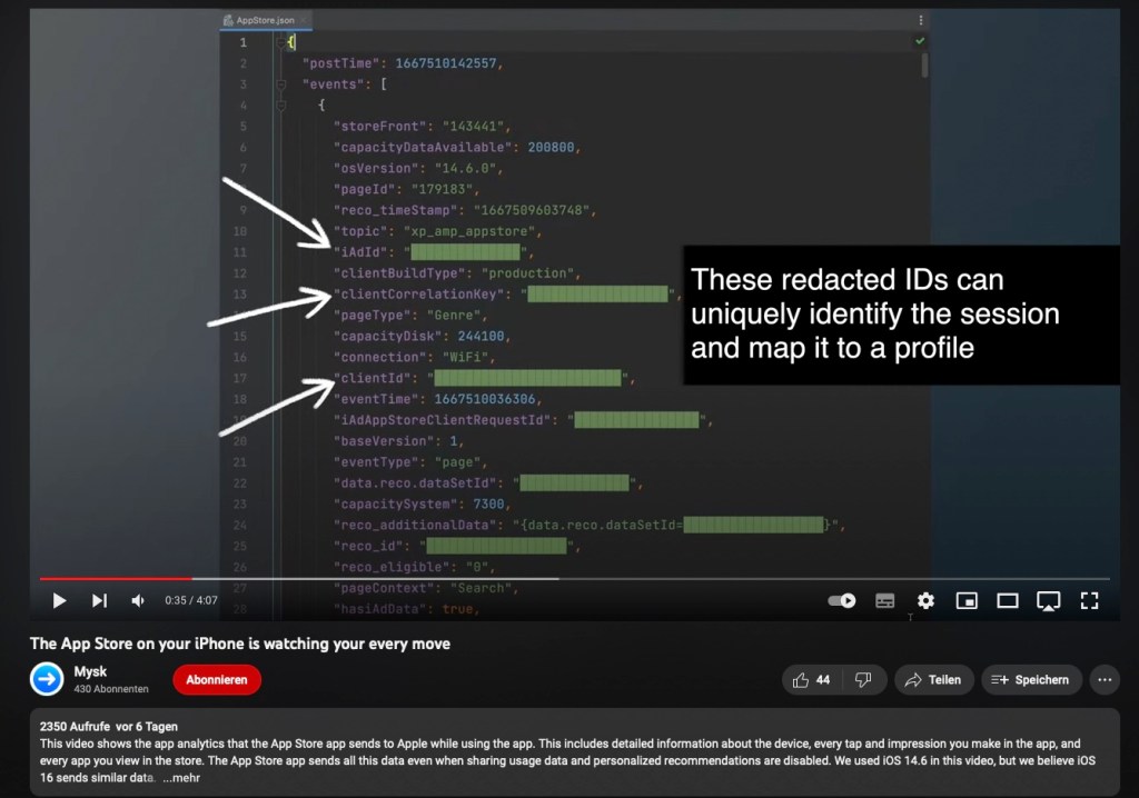 Un video de YouTube muestra una evaluación del registro de datos destinada a demostrar que Apple está espiando a sus usuarios.