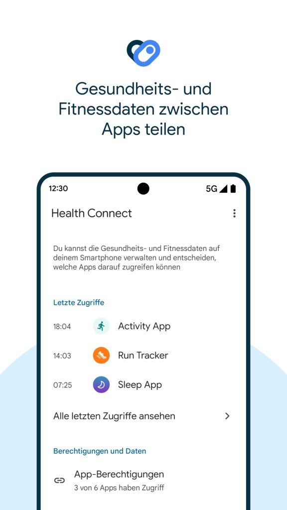 Ansicht der Google Health Connect App