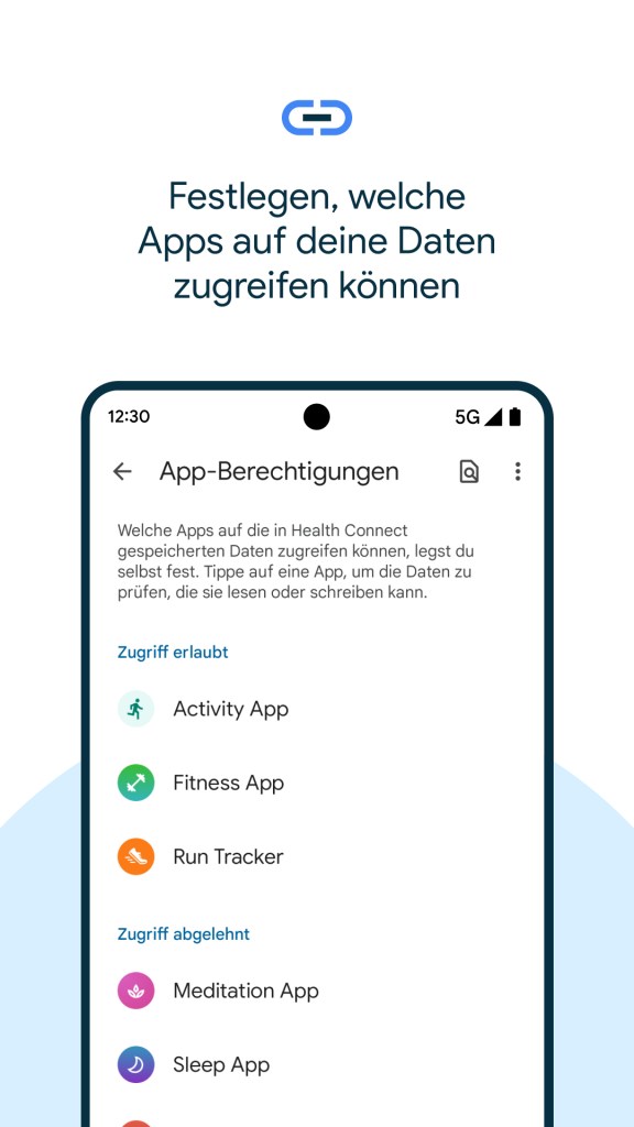 Ansicht der Google Health Connect App