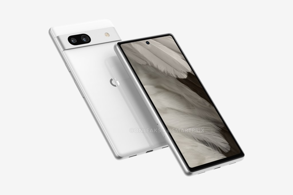 Ein Renderbild vom Google Pixel 7a vor weißem Hintergrund.