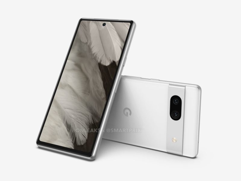 Ein Renderbild vom Google Pixel 7a vor weißem Hintergrund.