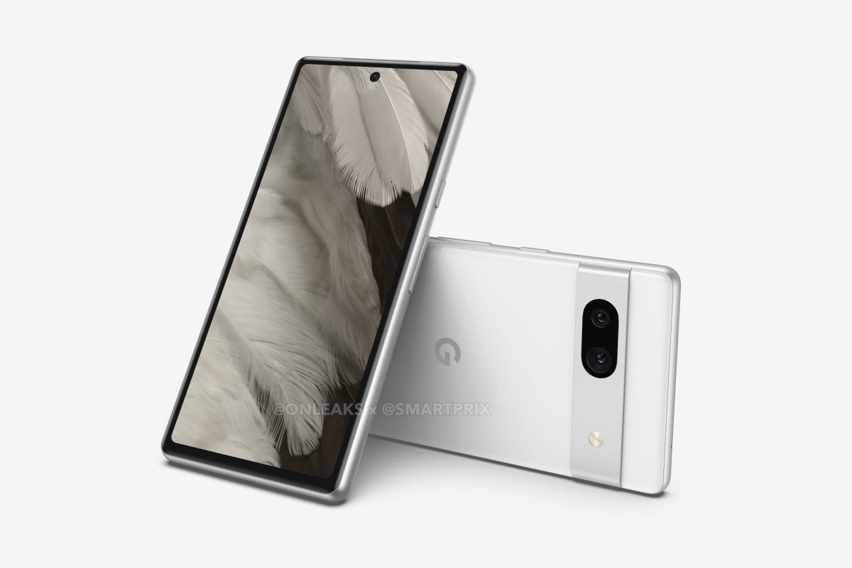 Ein Renderbild vom Google Pixel 7a vor weißem Hintergrund.