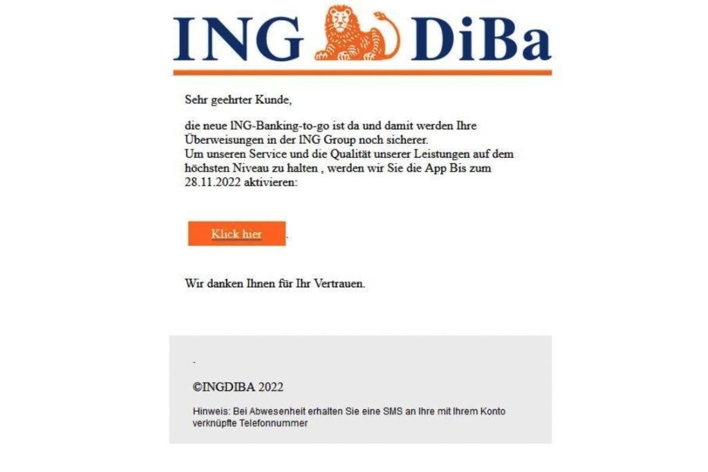 Phishing-E-Mail an ING DiBa-Kunden