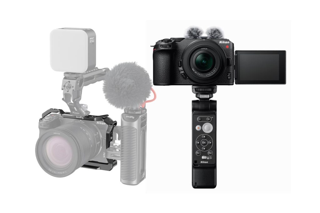 Die Nikon Z30 mit diversen Zubehören wie Handgriff oder Videolicht