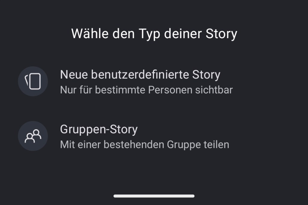 Screenshot vom Signal Messenger über den Typ der Story.