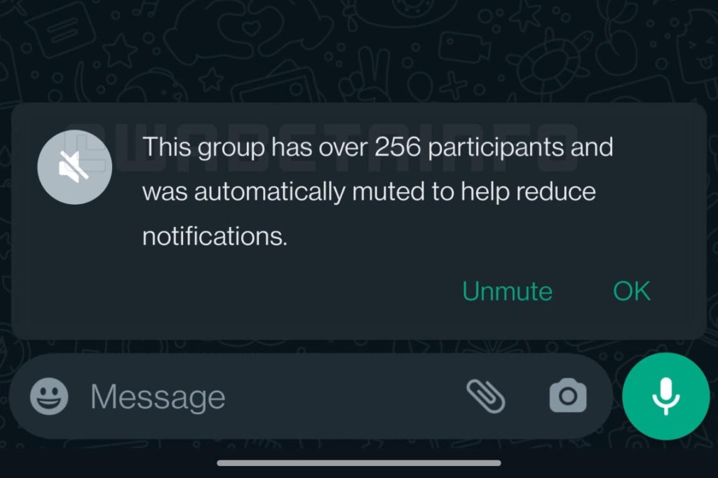 WhatsApp teilt in der App in einem Pop-Up mit, dass eine Gruppe stummgeschaltet wird.