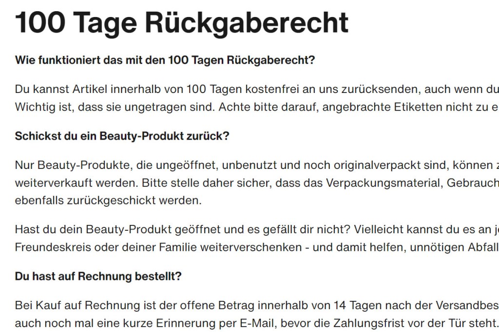 Zalando 100 Tage Rückgaberecht