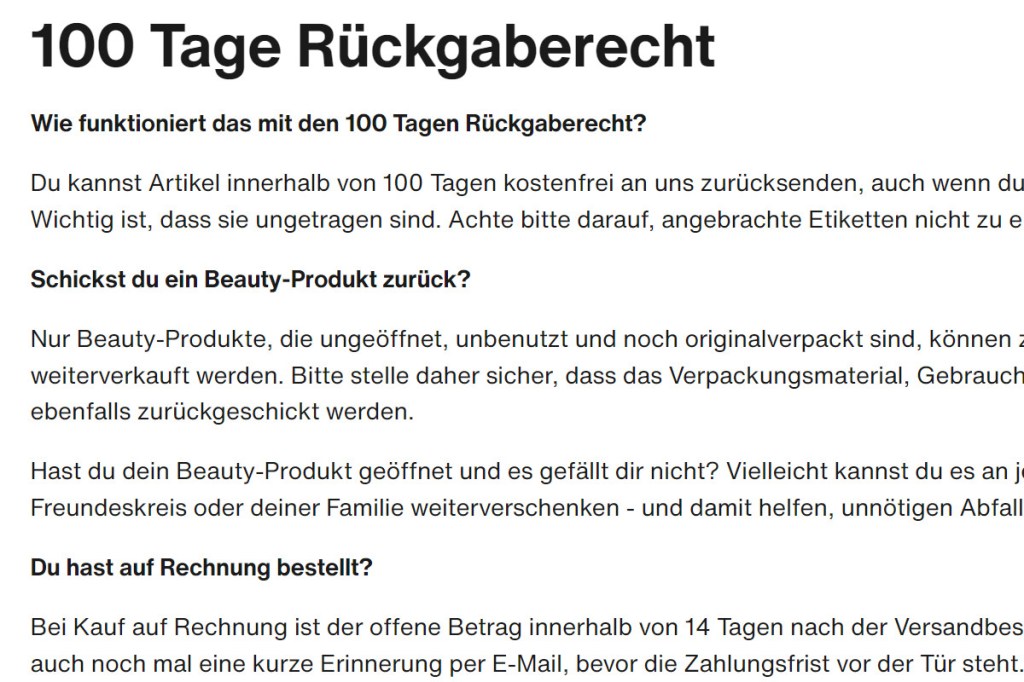 Zalando 100 Tage Rückgaberecht