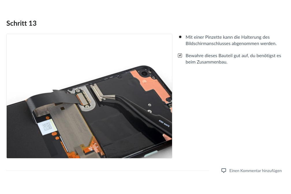 Screenshot der Anleitung bei iFixit.