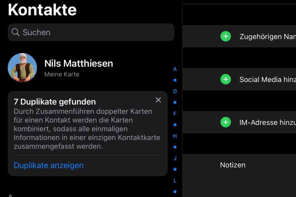Duplikate in Kontakten finden