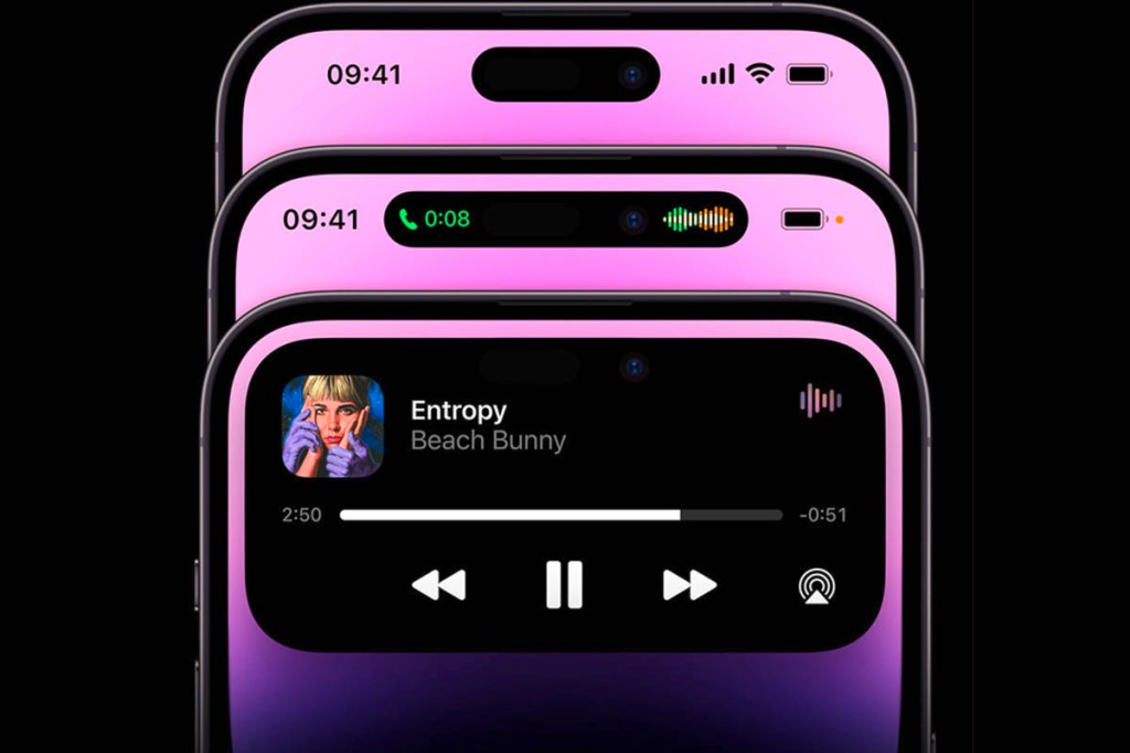 Bildschirmenden von iPhones mit rosa leuchtenden Displays auf schwarzem Hintergrund