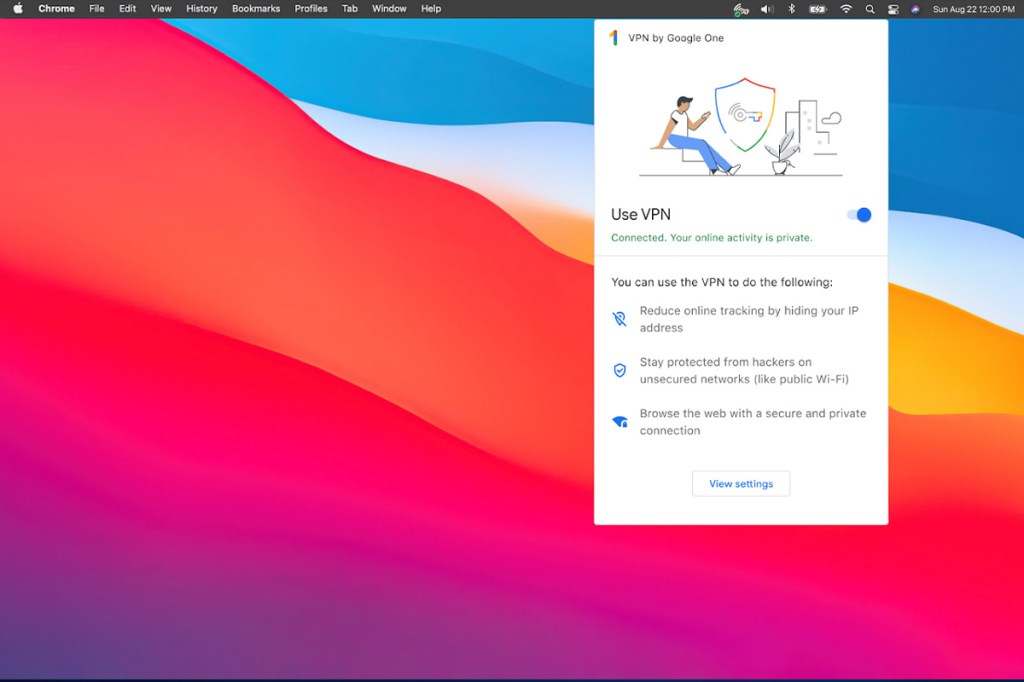 Google-One-VPN auf einem macOS-Gerät.