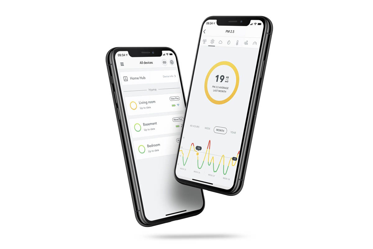 Die Airthings Wave App zeigt die Luftqualität an.