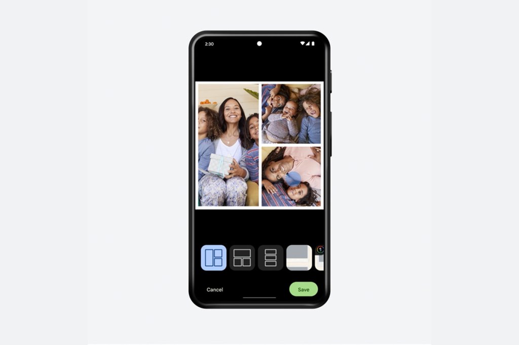 Auf dem Bild ist ein Handy zu sehen, auf dem die Gallery-App von Android 13 geöffnet ist.