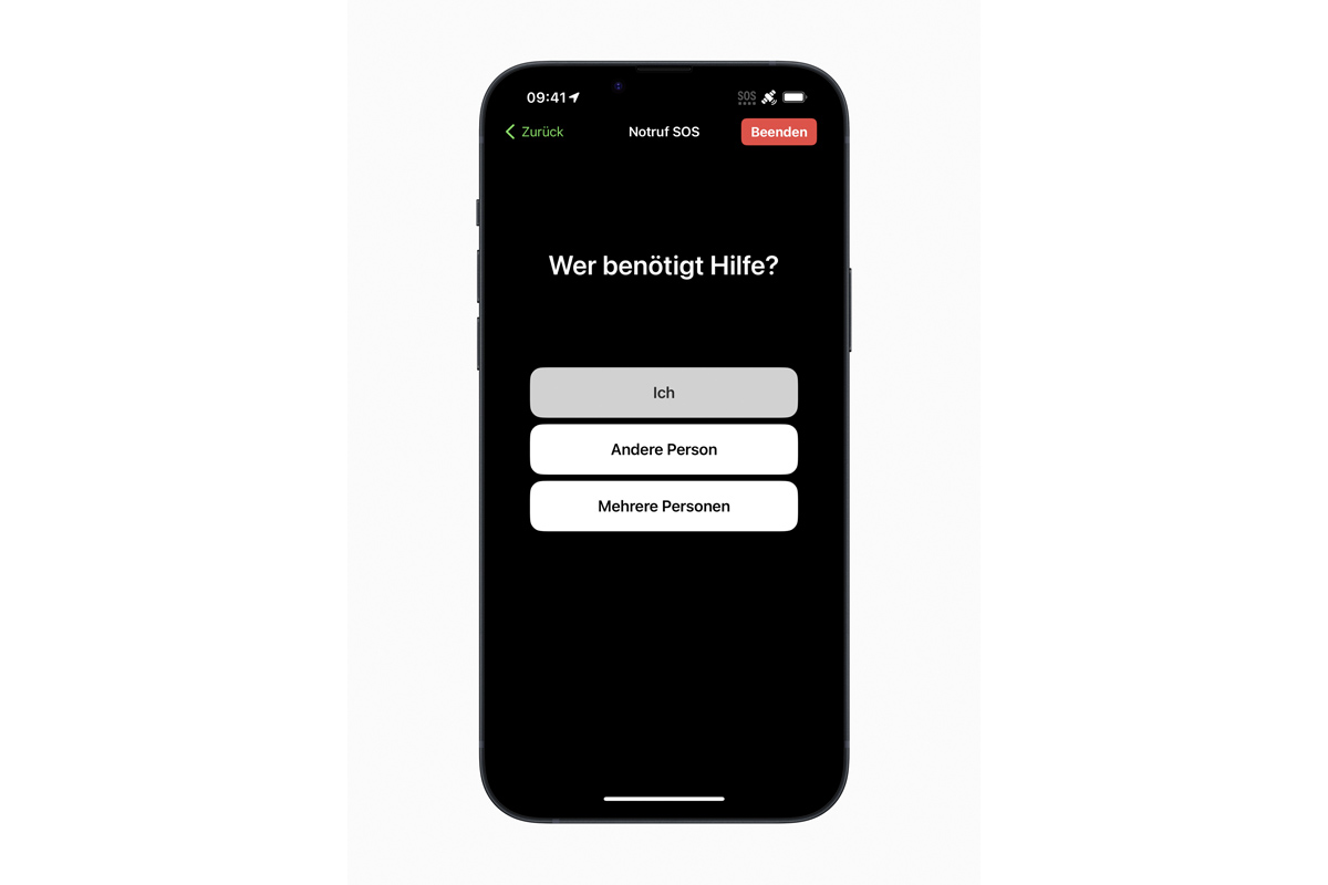 Screenshot der Satelliten-Notruf-Funktion von Apple.