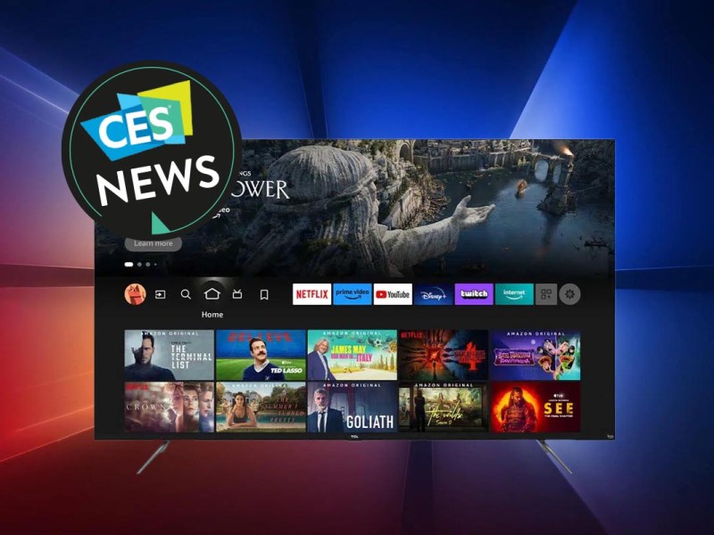 Ein Fernseher von TCL vor einem Farbverlauf