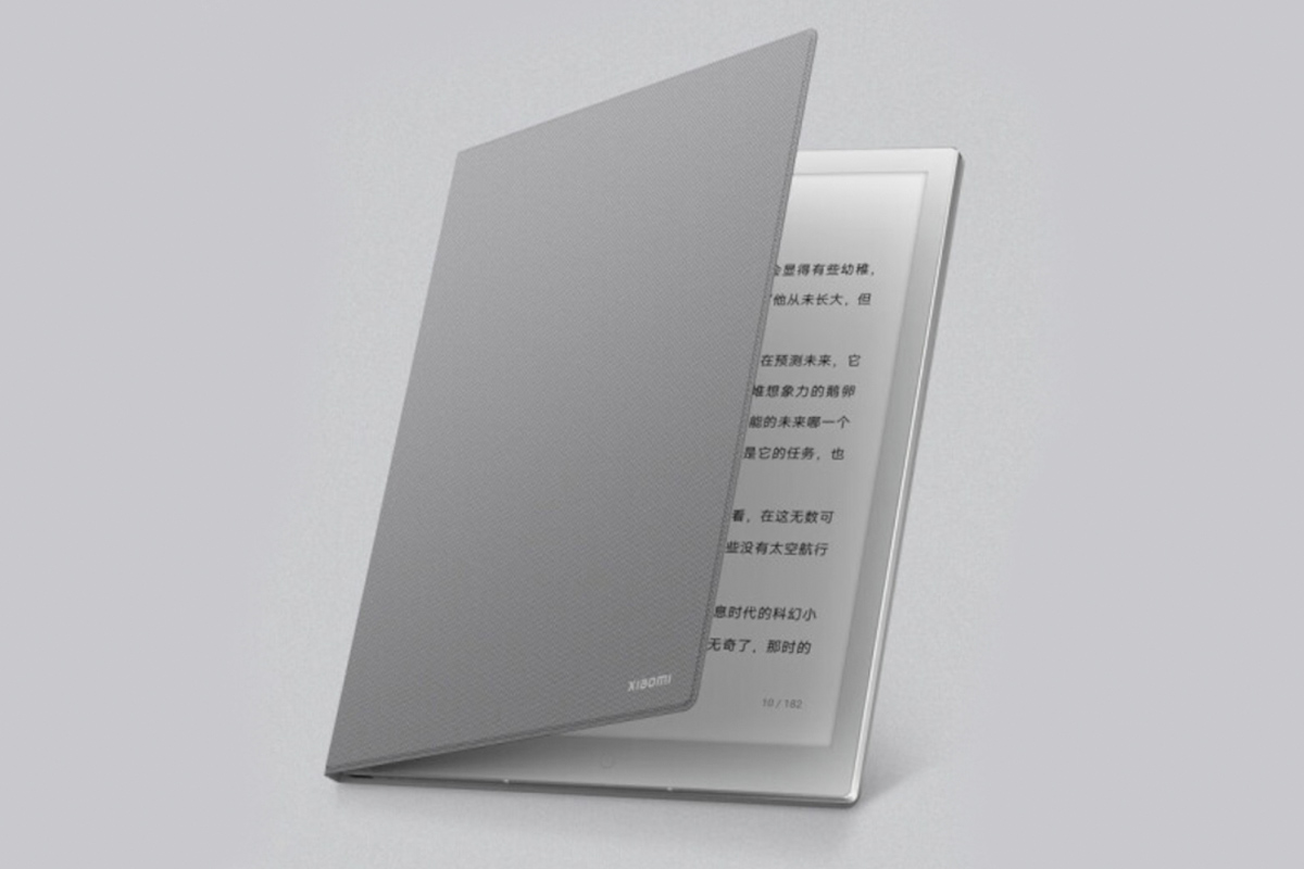 Productshot des neuen Xiaomi E-Ink Tablet vor einem grauen Hintergrund.