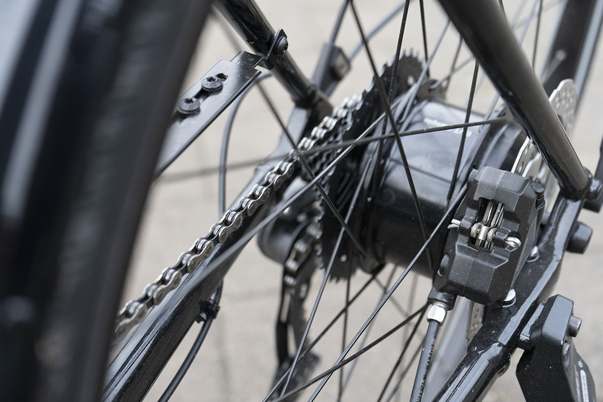 Detailansicht des Hecknabenmotors beim. E-Bike Diamant 365