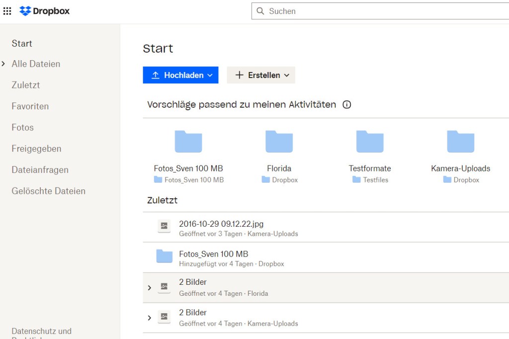 DropBox Oberfläche