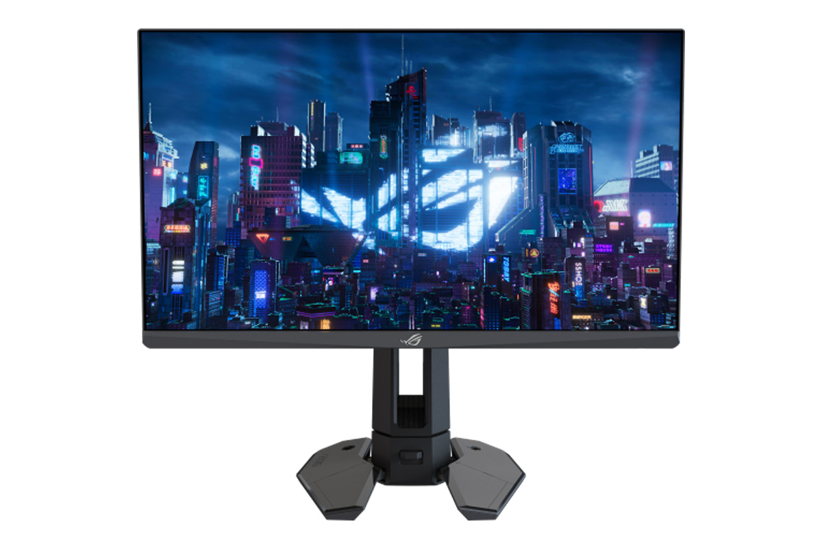 Ansicht des ROG Monitors mit eingeklapptem Fuß.