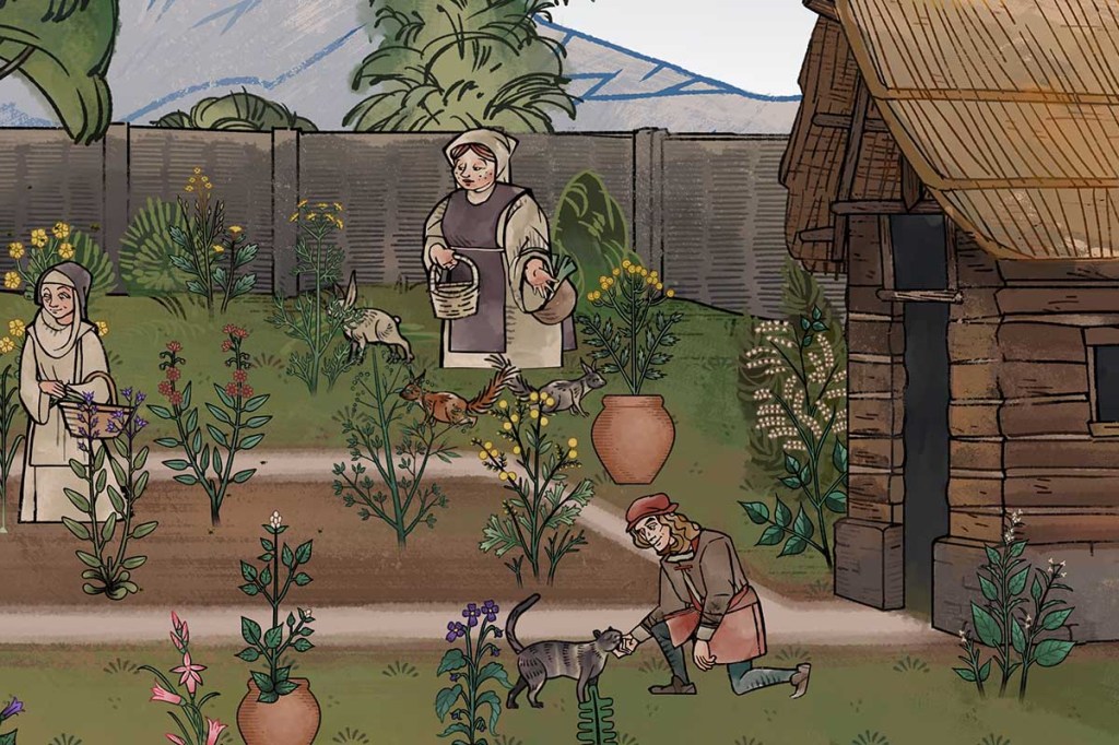 Screenshot Pentiment Computerspiel zeigt Pflanzenanbau im Mittelalter
