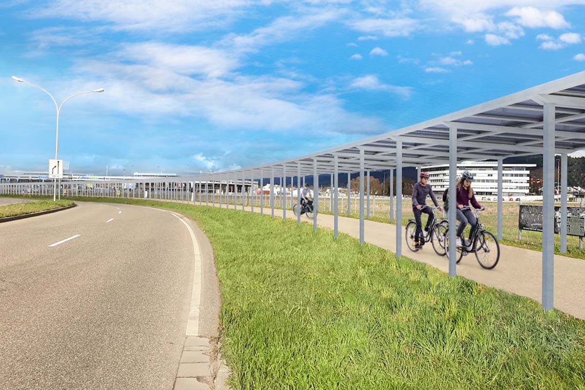 Virtuelles Bild des Fahrradradwegs mit Solardach