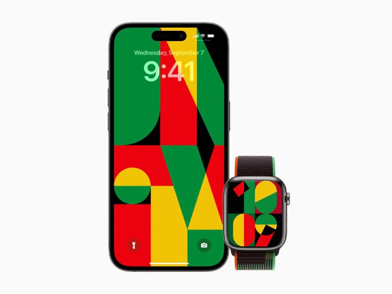 Ein iPhone und eine Apple Watch mit dem gleichen Hintergrund.