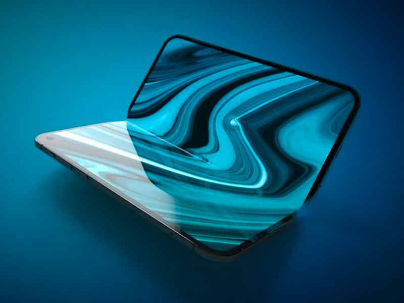 Produktbild eines faltbaren iPads vor blauem Hintergrund.