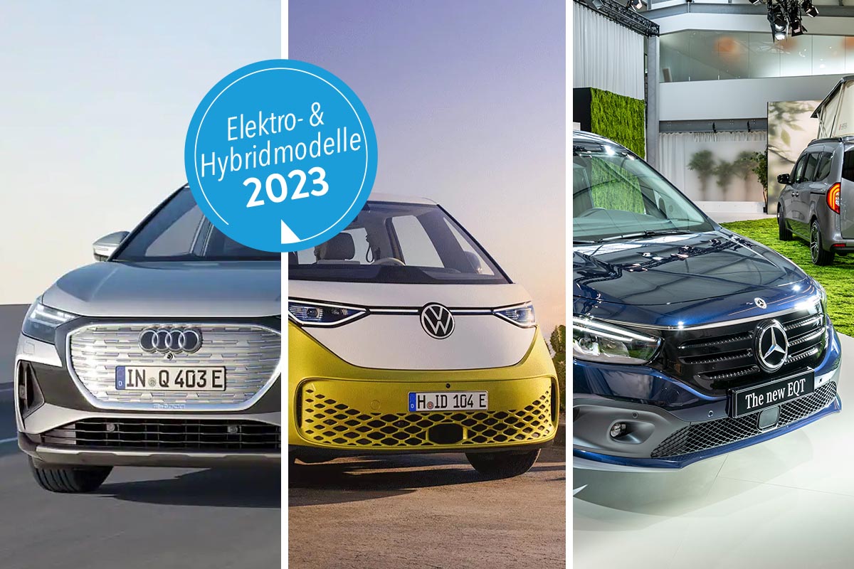 Ein dreigeteiltes Bild mit einem Audi, Porsche und VW