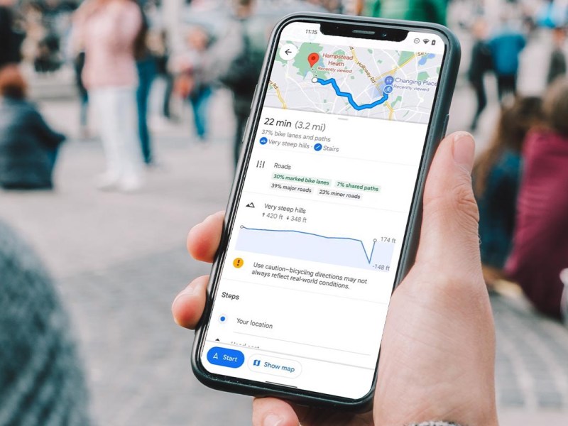 Google Maps mit aktueller Route auf einem Smartphone