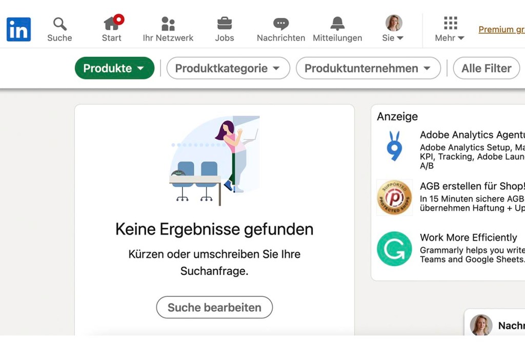 LinkedIn Produktsuche Screenshot