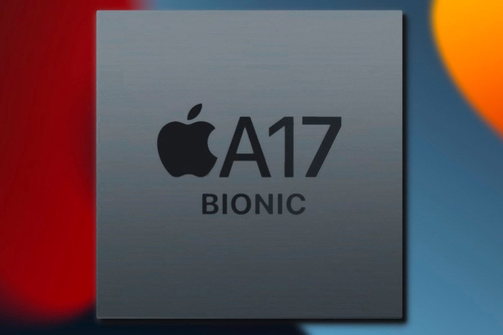 Der A17 Bionic Chip von Apple vor einem Hintergrund.