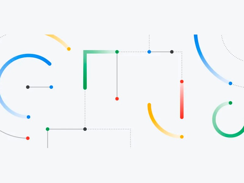 Google-Logo abgewandelt mit Punkten und Linien.