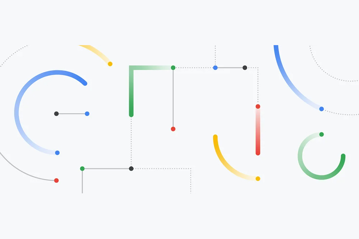 Google-Logo abgewandelt mit Punkten und Linien.