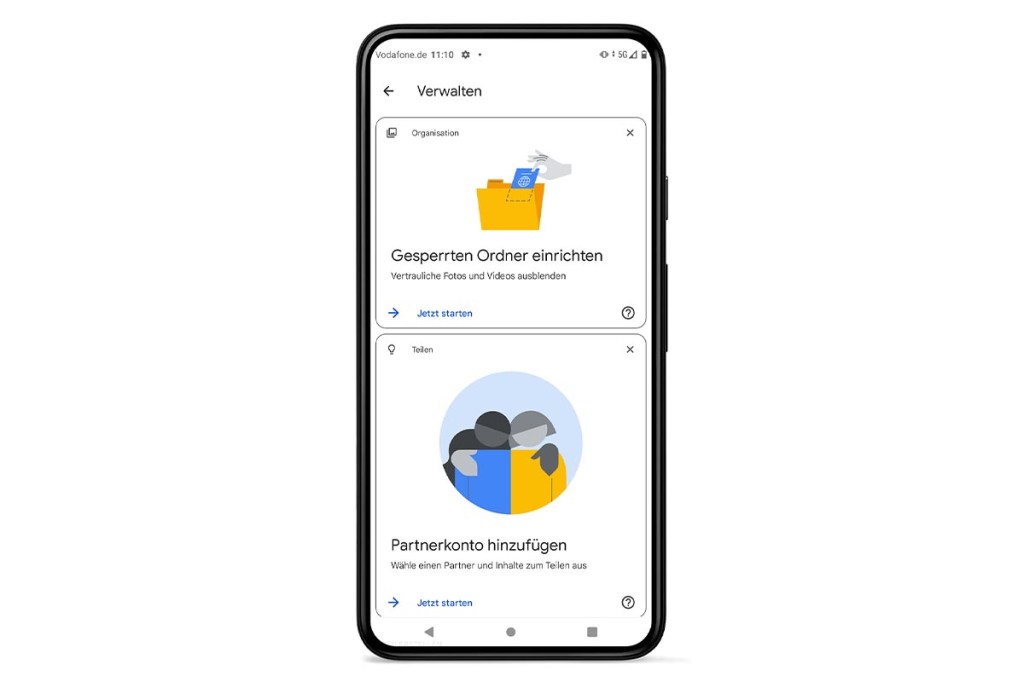Screenshot von Google Fotos zum Einrichten des gesperrten Ordners.