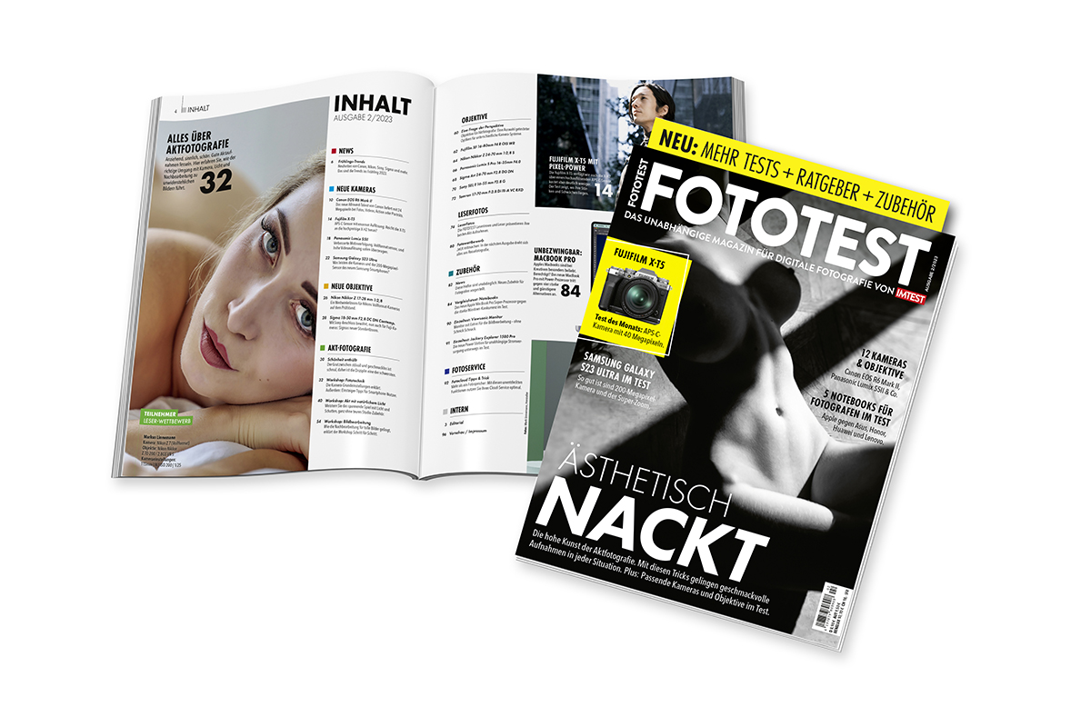 Die neue FOTOTEST-Ausgabe 2/23 vor weißem Hintergrund.