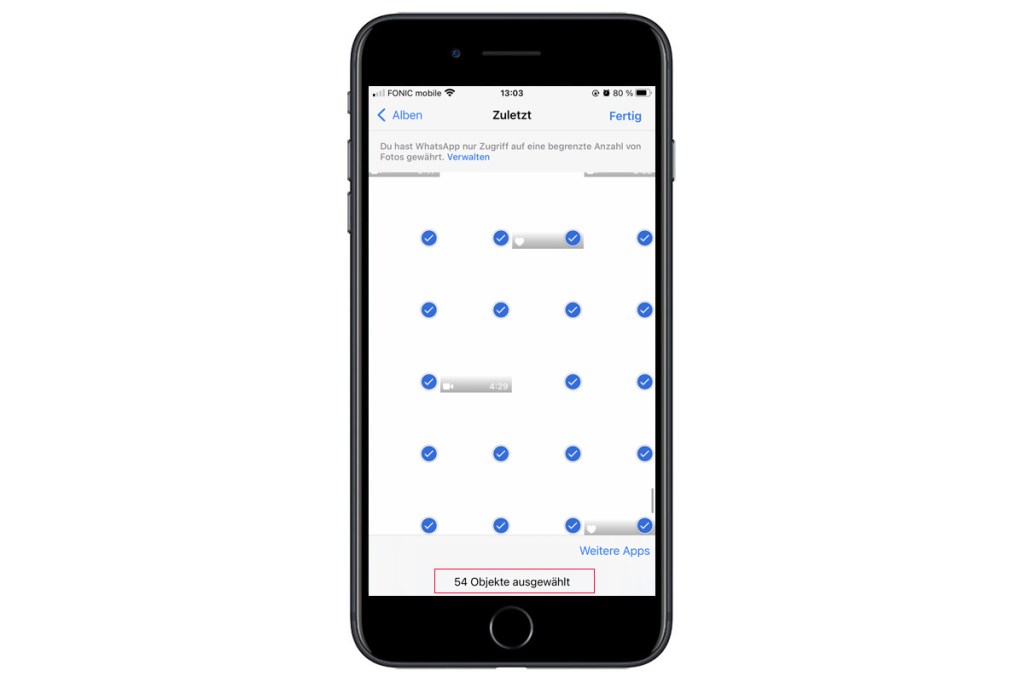 Screenshot von WhatsApp und der Anzahl an Dateien