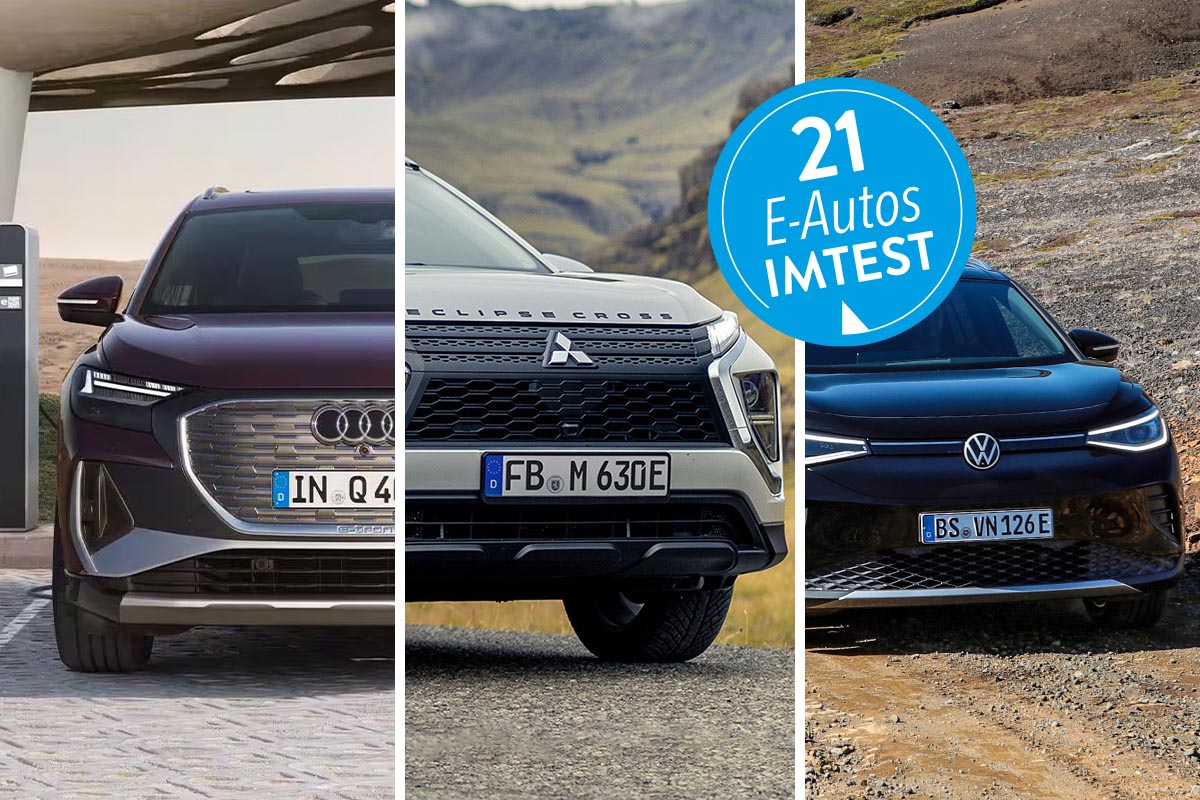 Drei E-Autos auf einem dreigeteiltem Bild