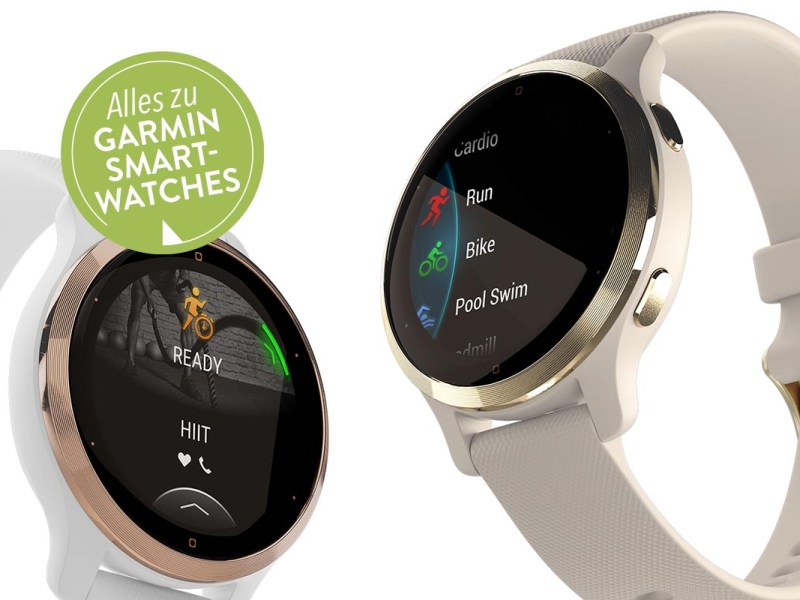 Zwei Smartwatches von Garmin auf weißem Grund