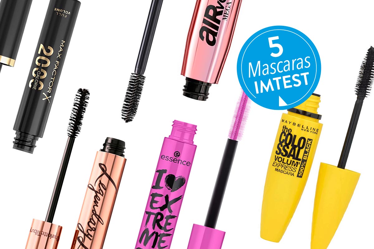 Mascaras verschiedener Hersteller auf weißem Hintergrund