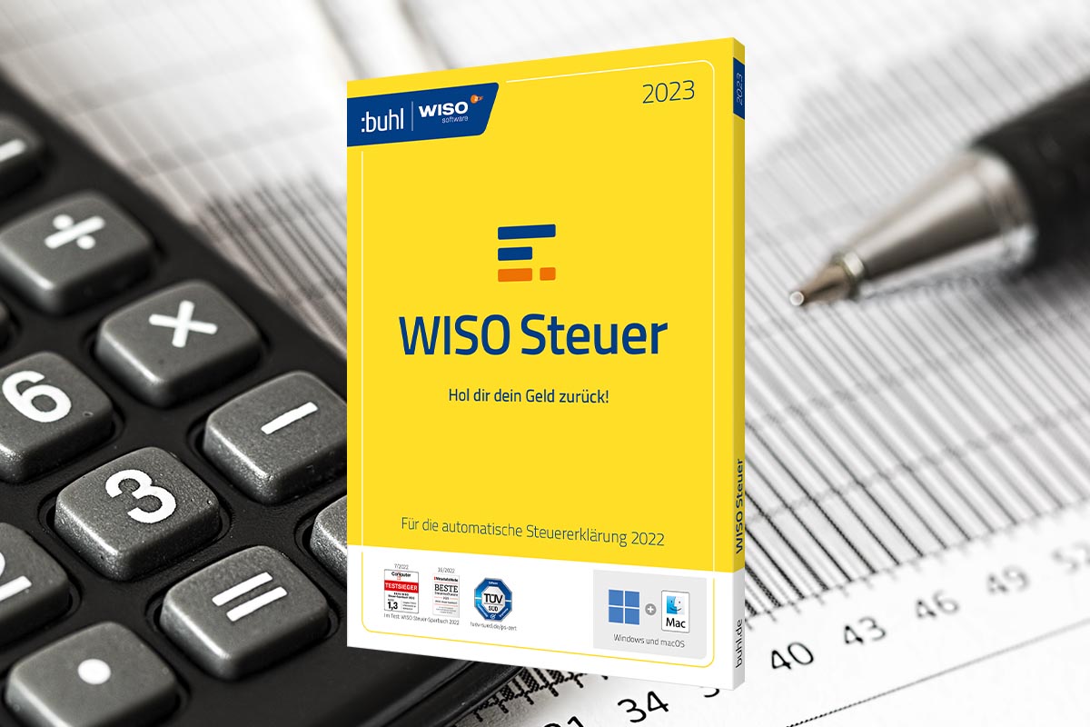 WISO Steuer Produkt auf Taschenrechner, Papier und Stift