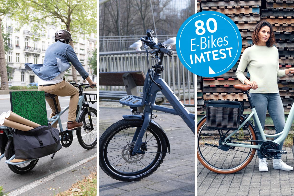 E-Bikes verschiedener Hersteller auf einem dreigeteiltem Bild