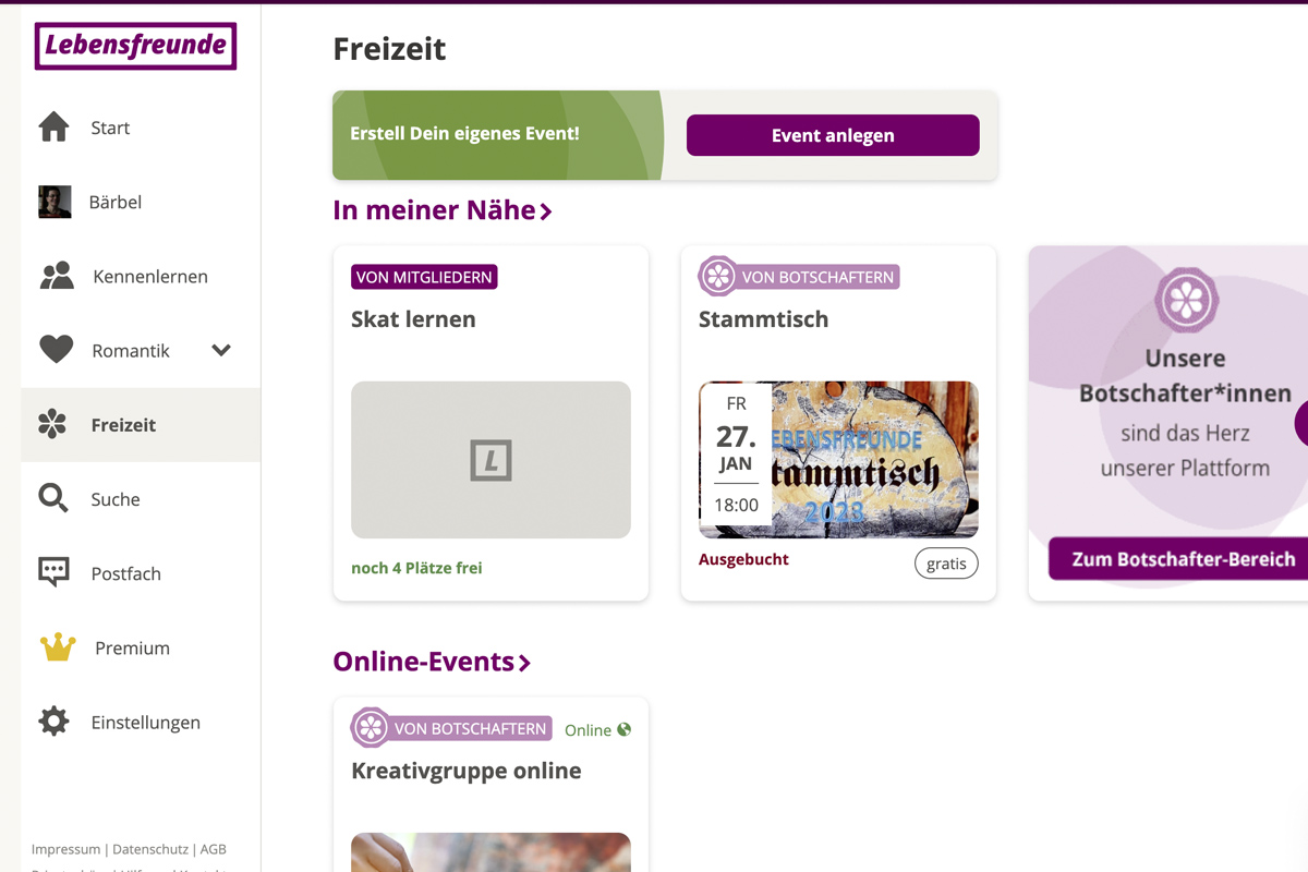 Screenshot der Website von Lebensfreunde.