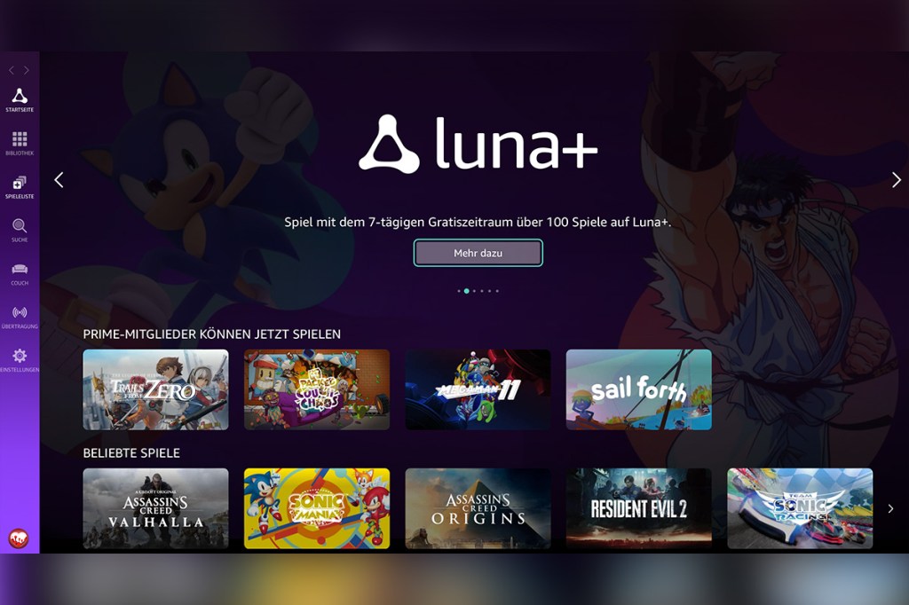 Die Startseite von Luna erinnert an andere Gaming-Streaming-Dienste.
