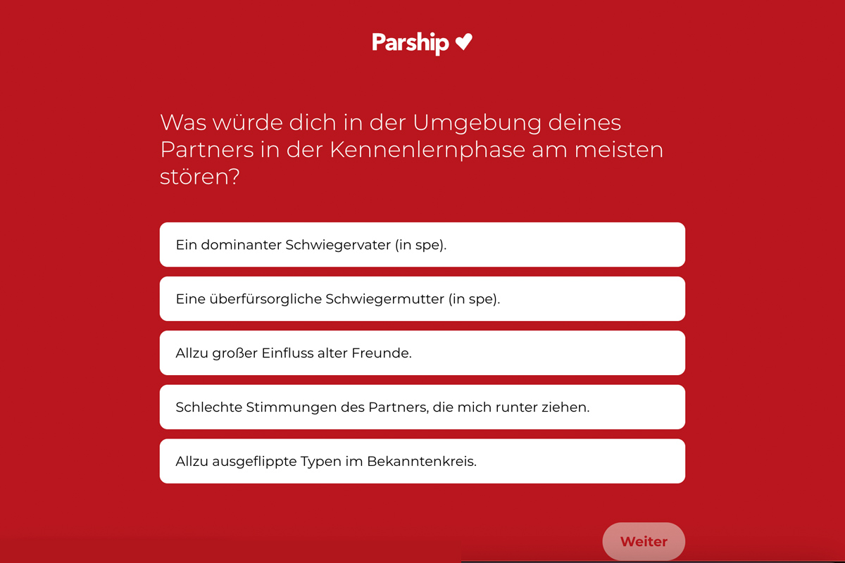 Screenshot der Website von Parship.