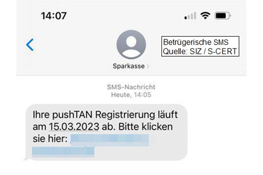 Phishing SMS an die Kundschaft der Sparkasse